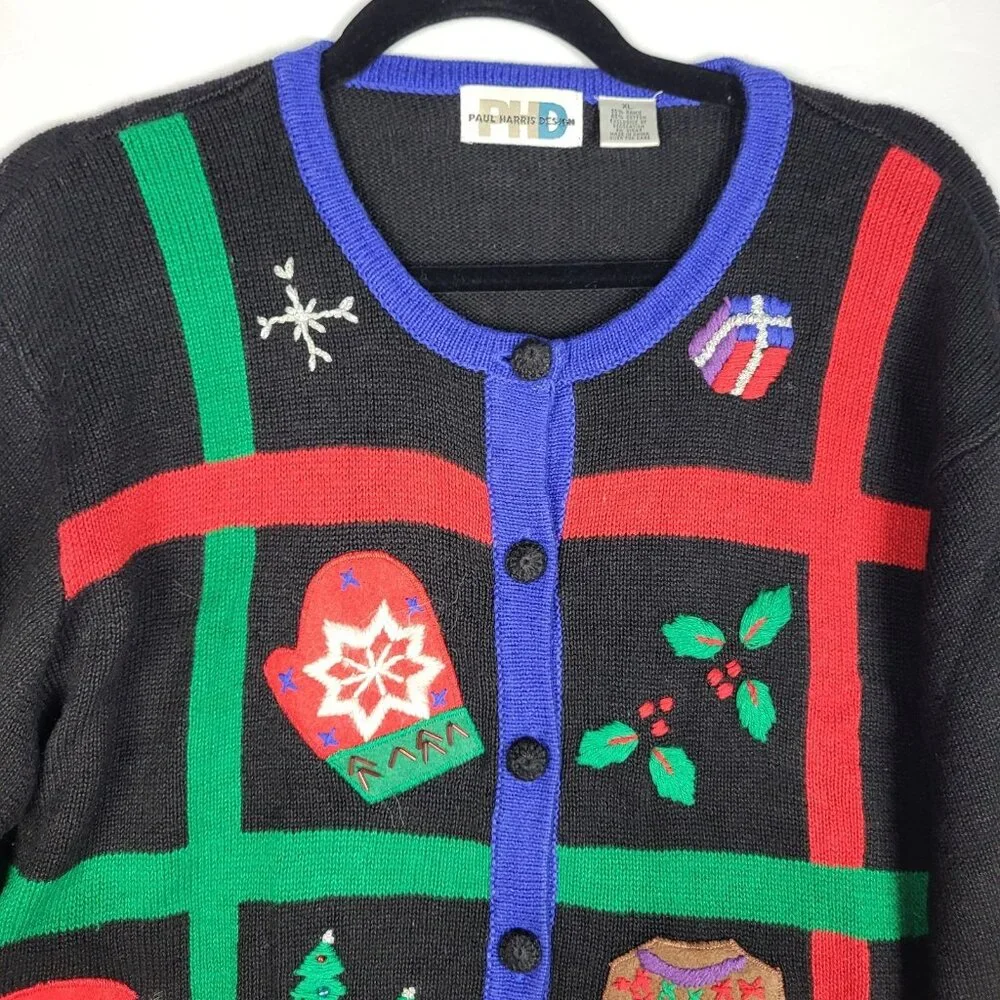 Vintage Paul Harris Ugly Christmas Sweater‎ Women's XL Embellished Holiday Party